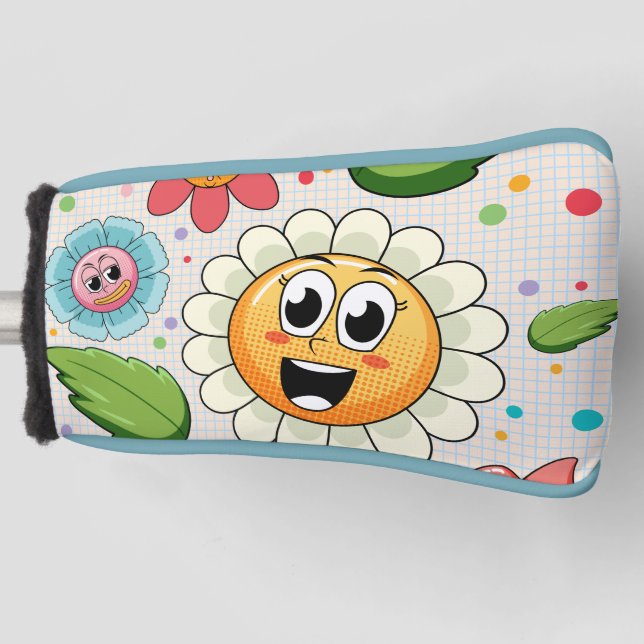 Seamless background design with colorful flowers golf head cover (Front)