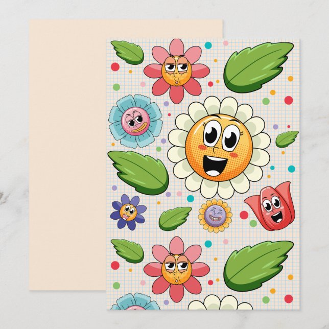 Seamless background design with colorful flowers  invitation (Front/Back)