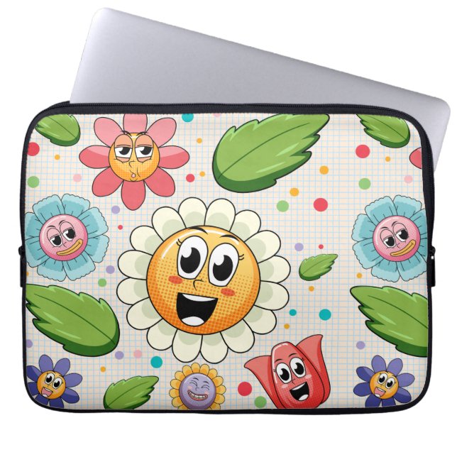 Seamless background design with colorful flowers laptop sleeve (Front)