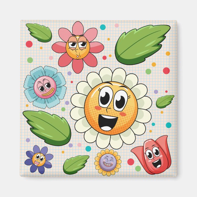 Seamless background design with colorful flowers magnet (Front)