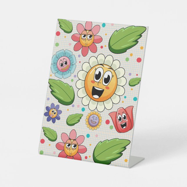 Seamless background design with colorful flowers pedestal sign (Front)