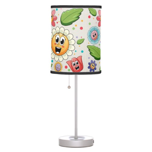 Seamless background design with colorful flowers table lamp