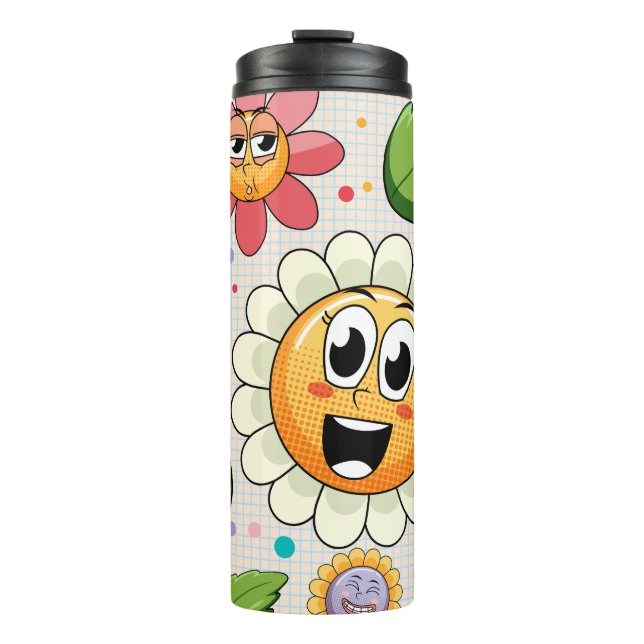 Seamless background design with colorful flowers  thermal tumbler (Front)
