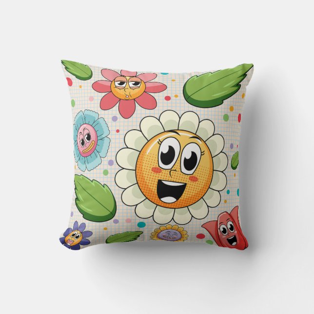 Seamless background design with colorful flowers  throw pillow (Front)