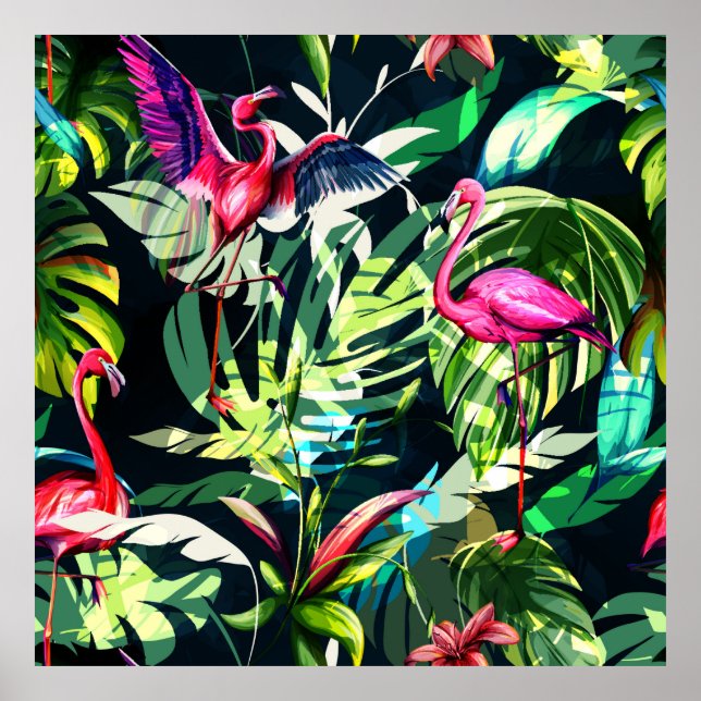 Seamless background floral pattern. Tropical leave Poster (Front)