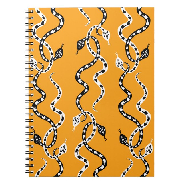Seamless background of creeping decorative snakes notebook (Front)