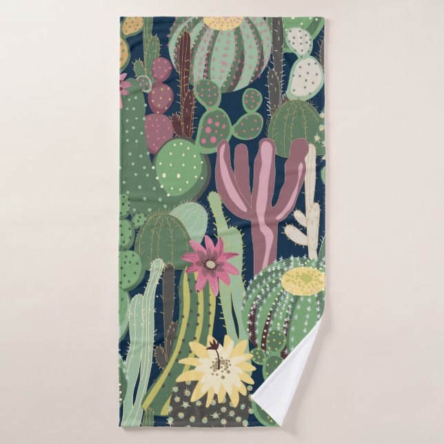seamless background with cactus bath towel (Bath Towel)