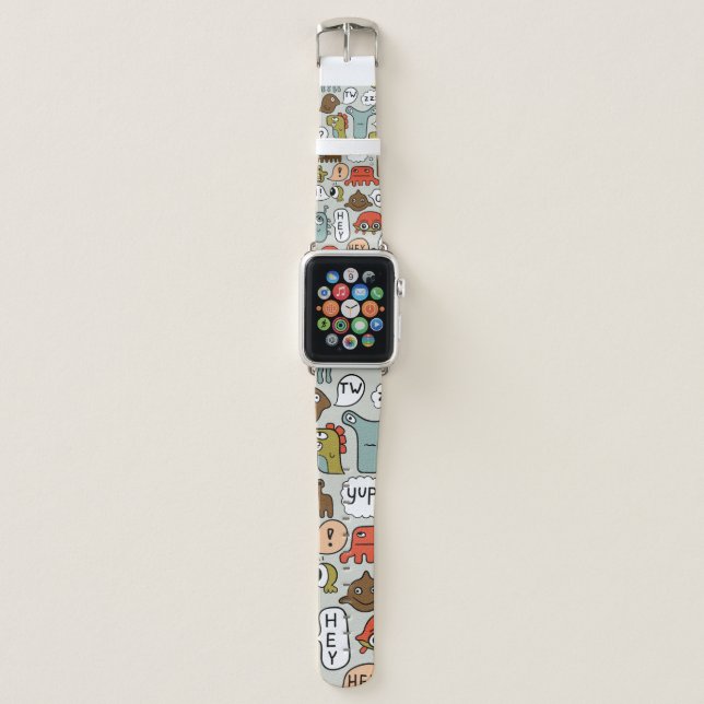 seamless background with cute cartoon monsters apple watch band (Front)