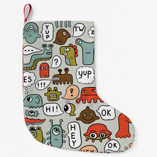seamless background with cute cartoon monsters small christmas stocking (Front)