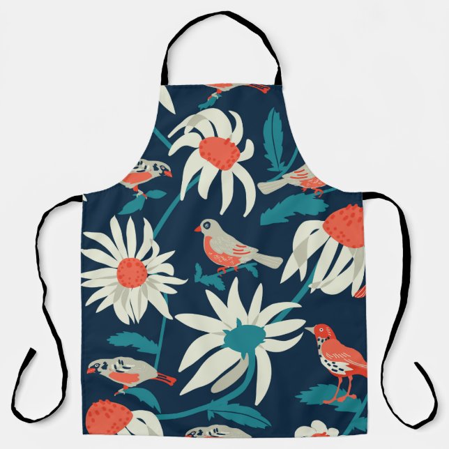 Seamless background with flowers and birds apron (Front)