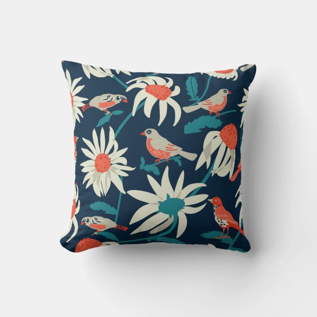 Seamless background with flowers and birds throw pillow (Front)