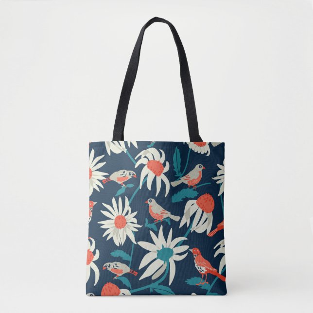Seamless background with flowers and birds tote bag (Front)