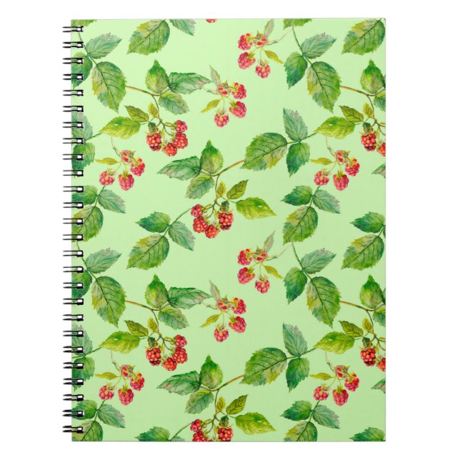 Seamless background with healthy berry - raspberry notebook (Front)