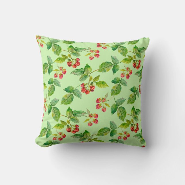 Seamless background with healthy berry - raspberry throw pillow (Front)