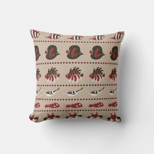 Seamless background with marine life - crab and di throw pillow (Front)