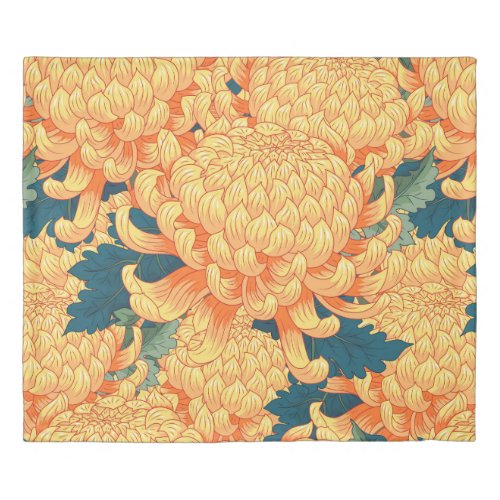 Seamless background with yellow flowers Japanese c Duvet Cover