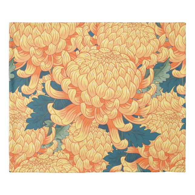 Seamless background with yellow flowers Japanese c Duvet Cover (Front)
