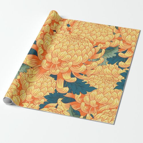 Seamless background with yellow flowers Japanese c Wrapping Paper