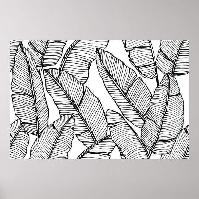 Seamless banana leaf pattern background. Black and Poster (Front)