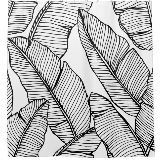 Seamless banana leaf pattern background. Black and Shower Curtain (Front)