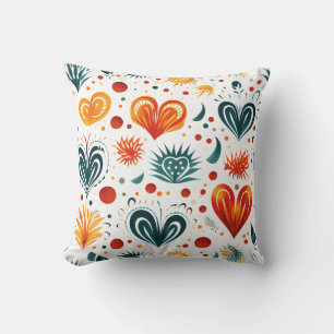 Seamless Batik Pattern Heart Throw Pillow