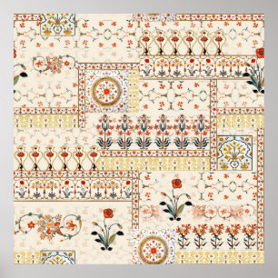 Seamless beautiful mughal floral with ethnic paisl poster