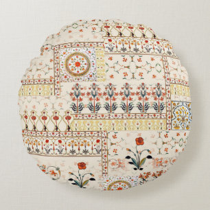 Seamless beautiful mughal floral with ethnic paisl round pillow