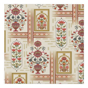 Seamless beautiful mughal flower motif with patter faux canvas print