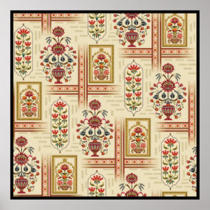 Seamless beautiful mughal flower motif with patter poster