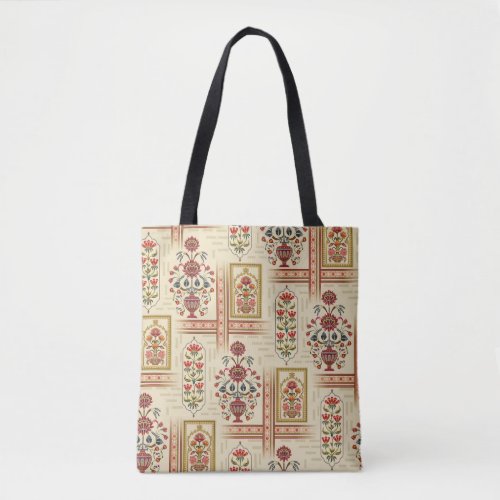 Seamless beautiful mughal flower motif with patter tote bag