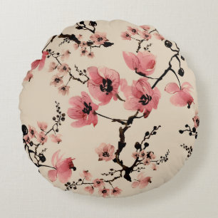 Seamless beautiful print of watercolor flowers. St Round Pillow