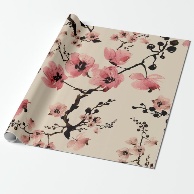 Seamless beautiful print of watercolor flowers. St Wrapping Paper (Unrolled)