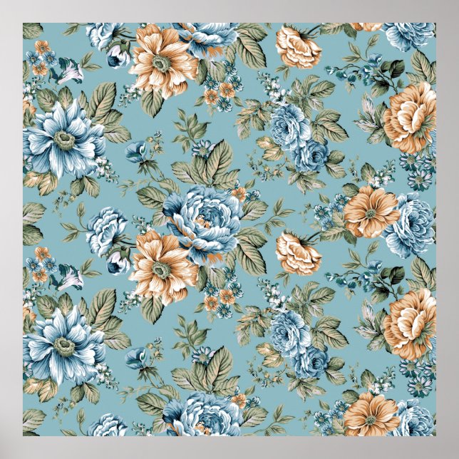 Seamless beautiful watercolor botanical flower wit poster (Front)