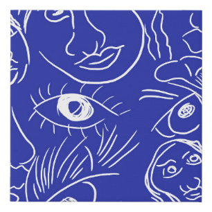 Seamless beauty face one line drawing isolated on faux canvas print