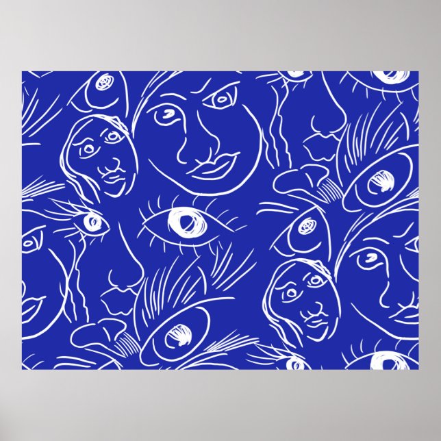 Seamless beauty face one line drawing isolated on  poster (Front)