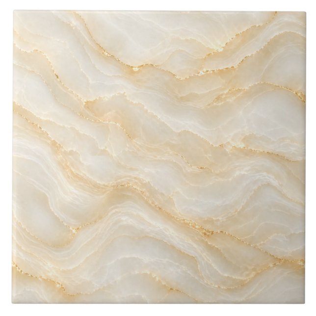 Seamless Beige Gold Marble Onyx Pattern Ceramic Tile (Front)