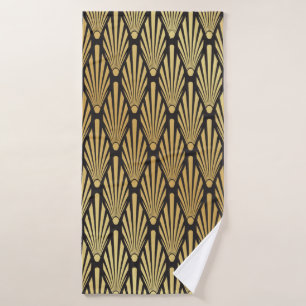 Seamless black and gold Art Deco palm leaf pattern Bath Towel