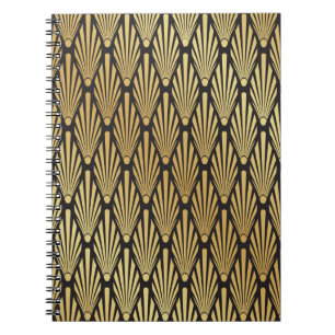 Seamless black and gold Art Deco palm leaf pattern Notebook