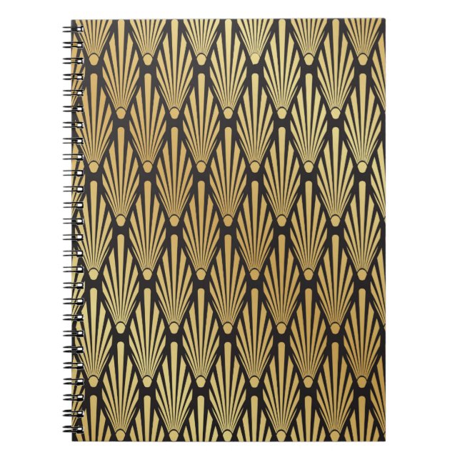 Seamless black and gold Art Deco palm leaf pattern Notebook (Front)
