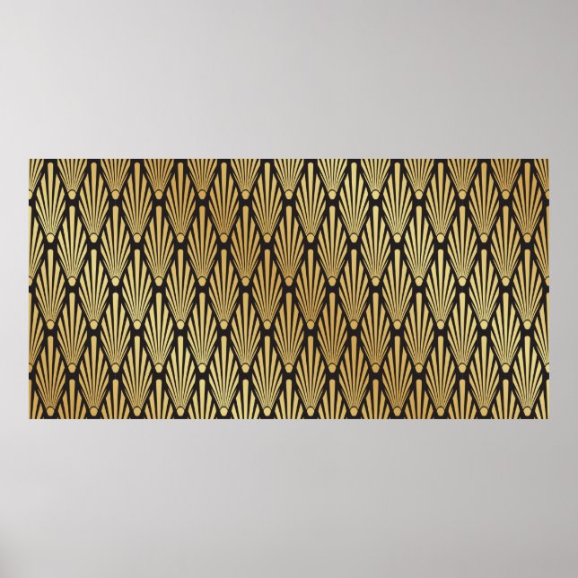 Seamless black and gold Art Deco palm leaf pattern Poster (Front)