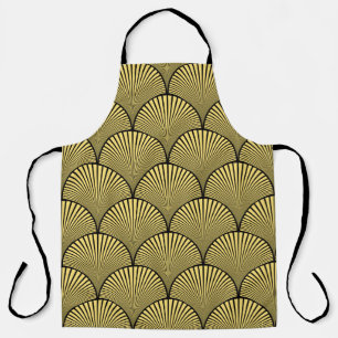 Seamless black and gold japanese art deco floral w apron