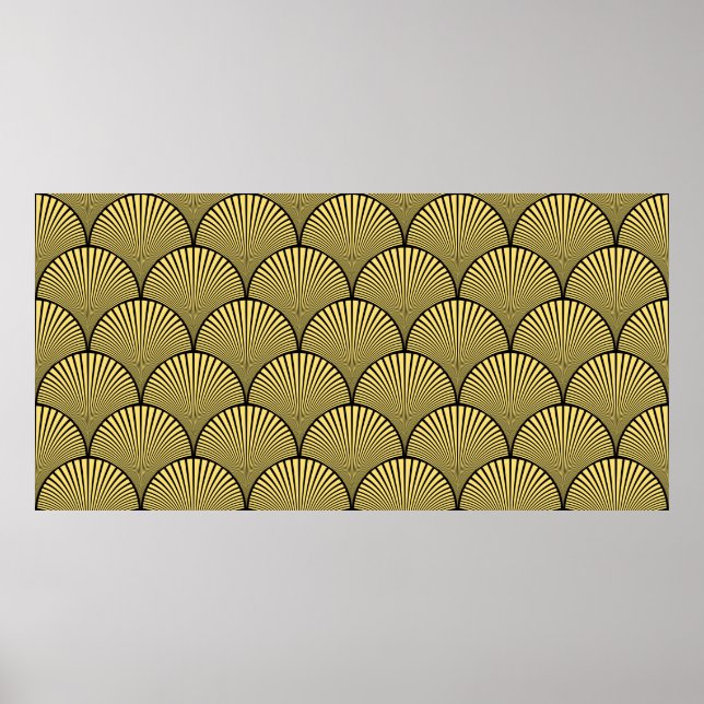 Seamless black and gold japanese art deco floral w poster (Front)