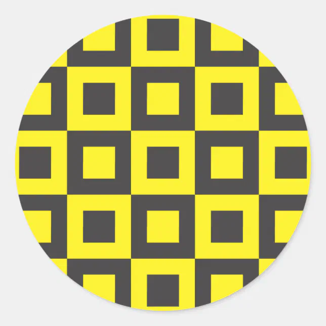 seamless black and yellow squares in squares classic round sticker | Zazzle