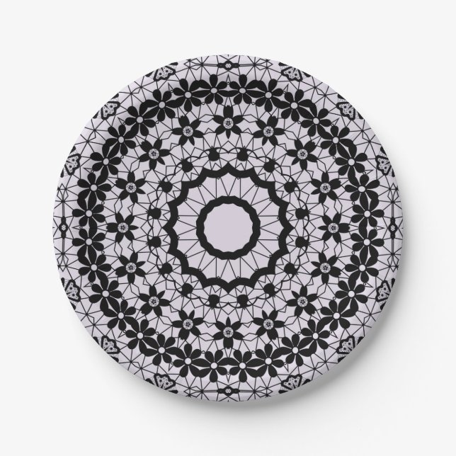 Seamless black lace lacy retro ornamental romantic paper plates (Front)