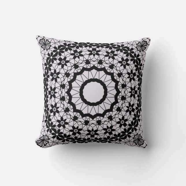 Seamless black lace lacy retro ornamental romantic throw pillow (Front)
