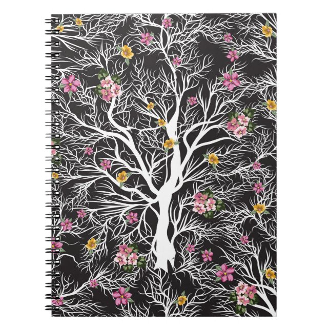 seamless black tree with colorful flower pattern notebook (Front)