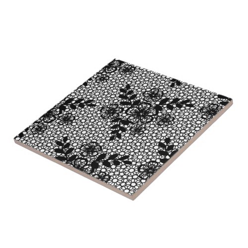 Seamless Black White Lace _ Flowers _ Beautiful Ceramic Tile