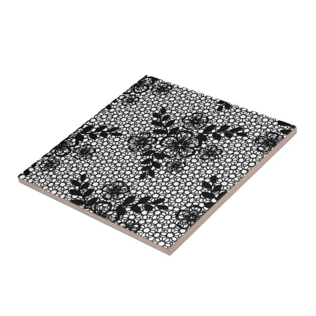 Seamless Black White Lace - Flowers - Beautiful Ceramic Tile (Side)