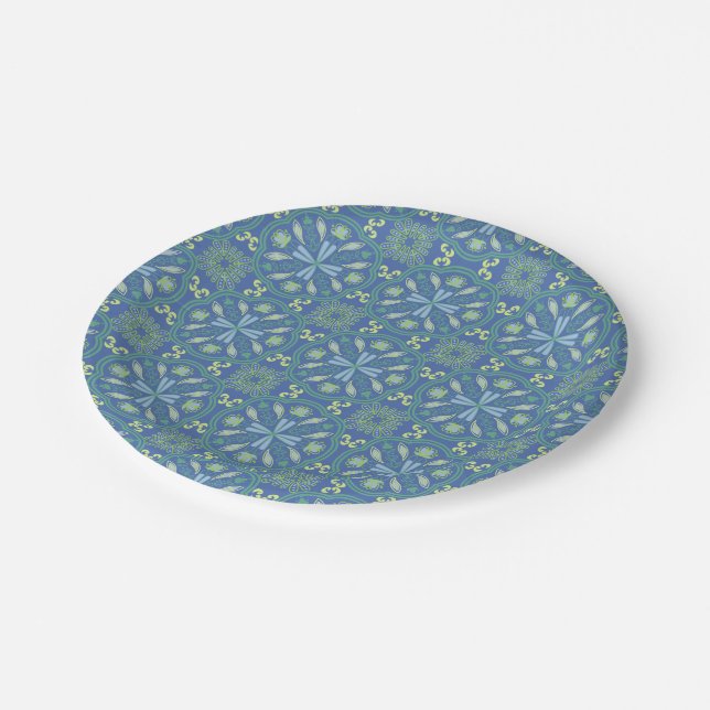 Seamless blue and green floral pattern  paper plates (Angled)