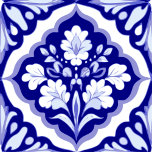 Seamless Blue and White Portuguese Azulejos Floral Ceramic Tile<br><div class="desc">"seamless repeating ceramic tile",  "dark blue and white",  "Traditional Portuguese Azulejos",  "classic symmetrical floral motif",  "vintage antique elegant flowers",  "flower perfect fit diamonds",  "fitting together with neighboring",  "fit with neighbor tiles",  "navy flowery classy pattern",  "cross plus diamond crosses"</div>